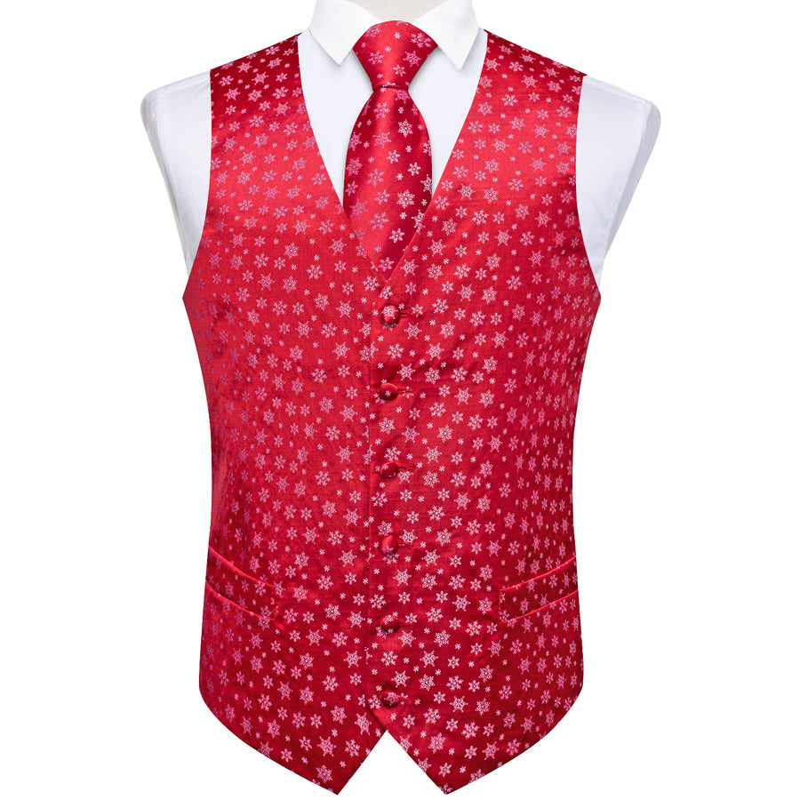Christmas Red Snowflake Novelty Jacquard Silk Men's Vest Set vest set    - Sophisticated Gentlemen