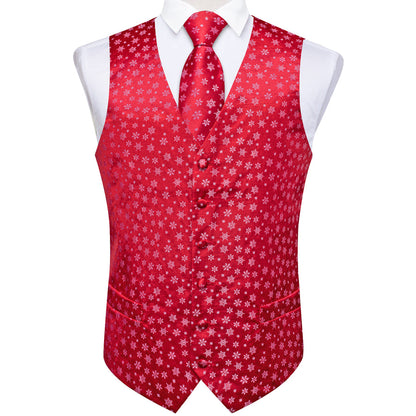 Christmas Red Snowflake Novelty Jacquard Silk Men's Vest Set vest set    - Sophisticated Gentlemen