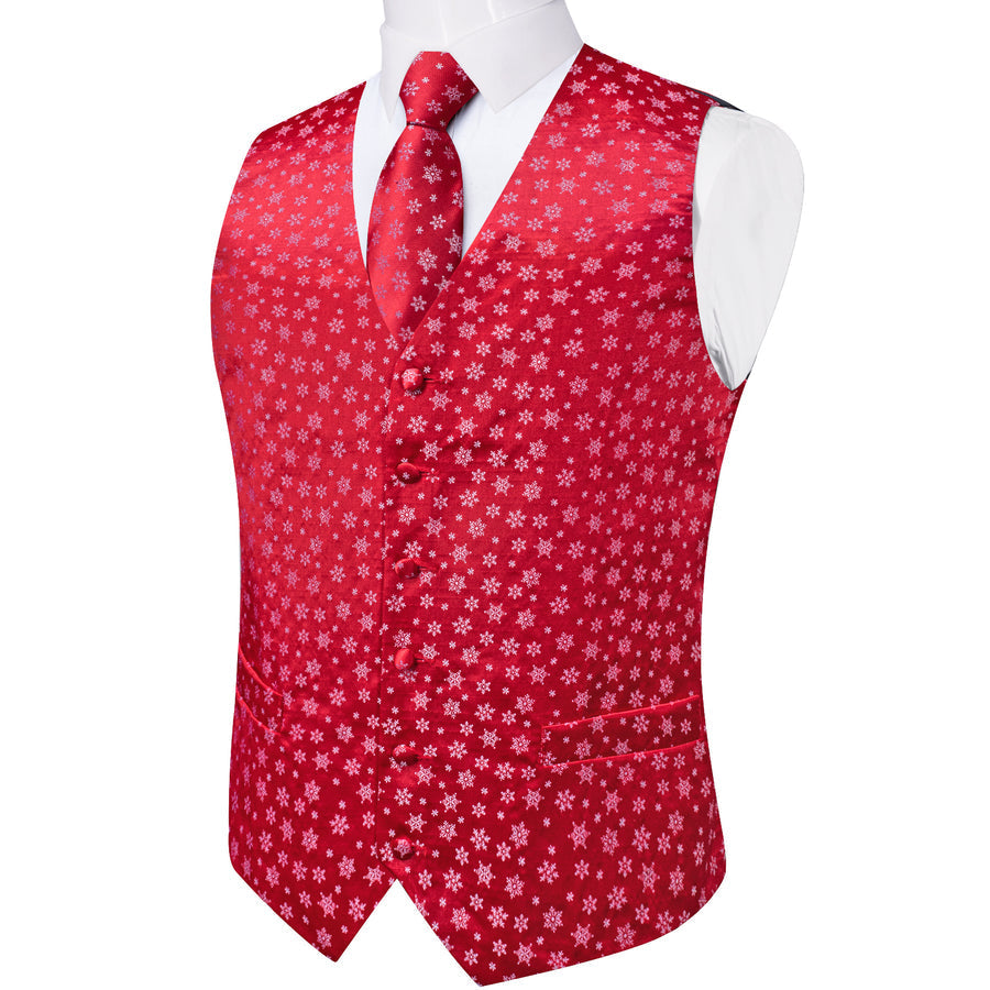 Christmas Red Snowflake Novelty Jacquard Silk Men's Vest Set vest set    - Sophisticated Gentlemen