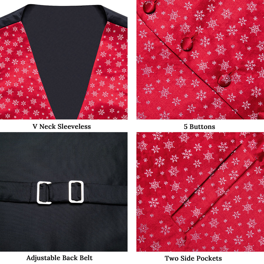 Christmas Red Snowflake Novelty Jacquard Silk Men's Vest Set vest set    - Sophisticated Gentlemen