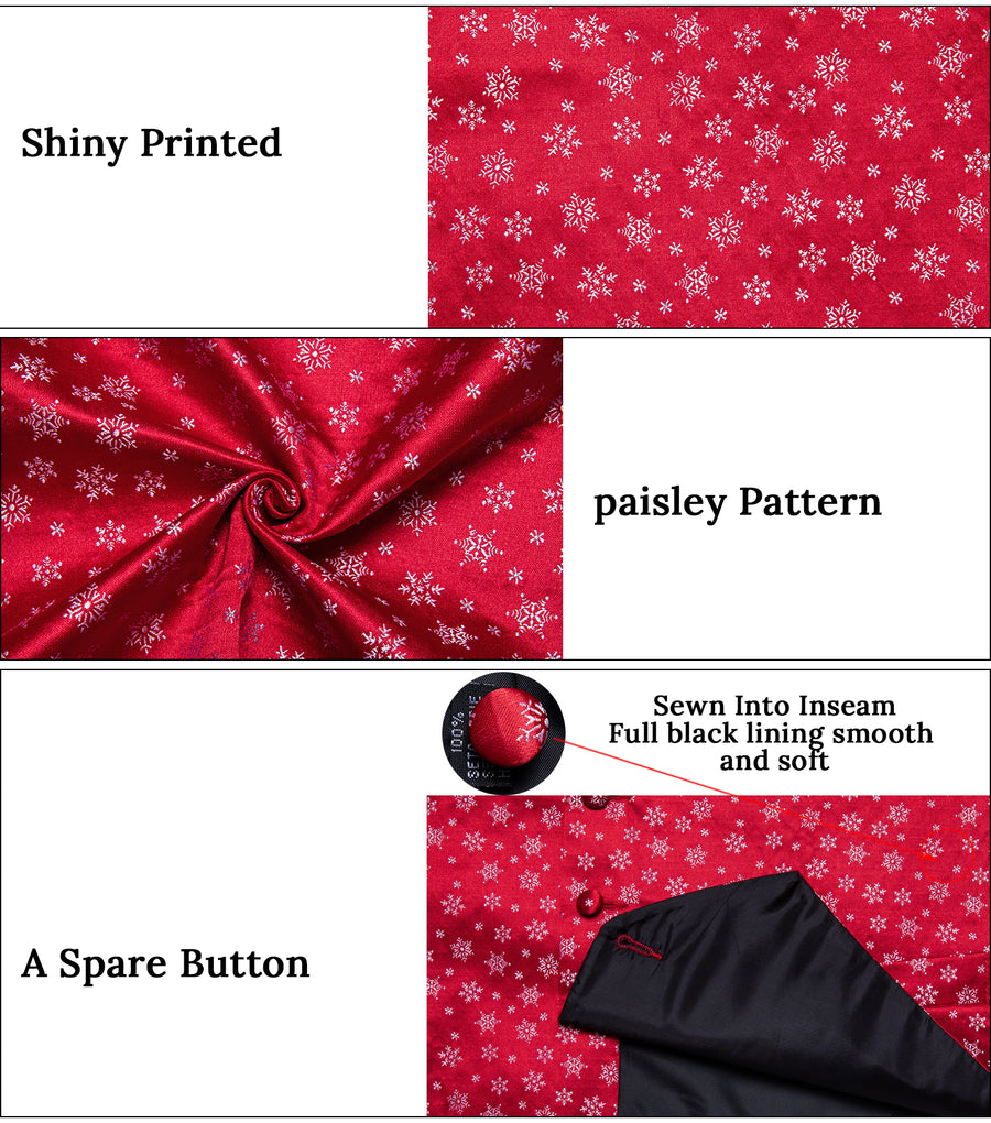 Christmas Red Snowflake Novelty Jacquard Silk Men's Vest Set vest set    - Sophisticated Gentlemen