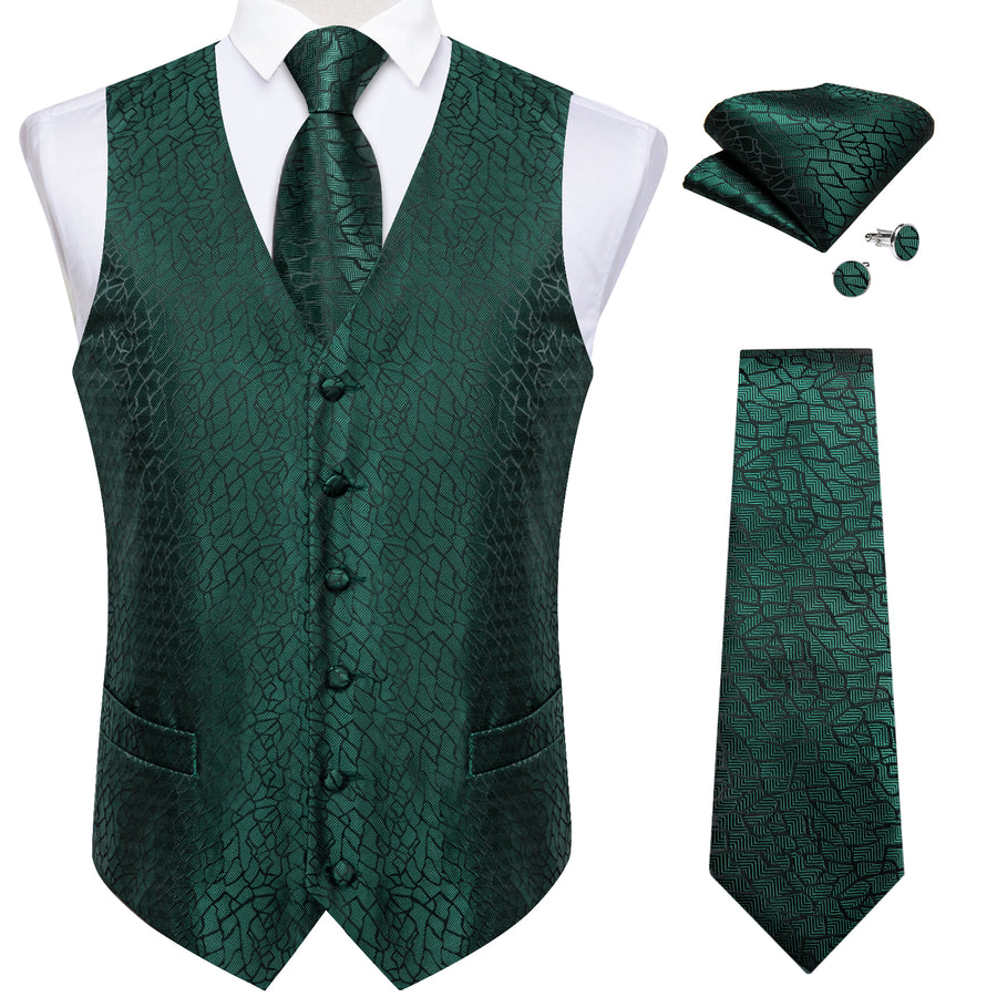 Emerald Green Irregular Plaid Silk Vest Set vest set    - Sophisticated Gentlemen