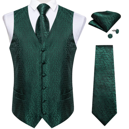 Emerald Green Irregular Plaid Silk Vest Set vest set    - Sophisticated Gentlemen