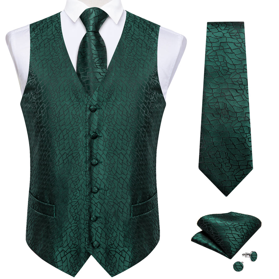 Emerald Green Irregular Plaid Silk Vest Set vest set    - Sophisticated Gentlemen