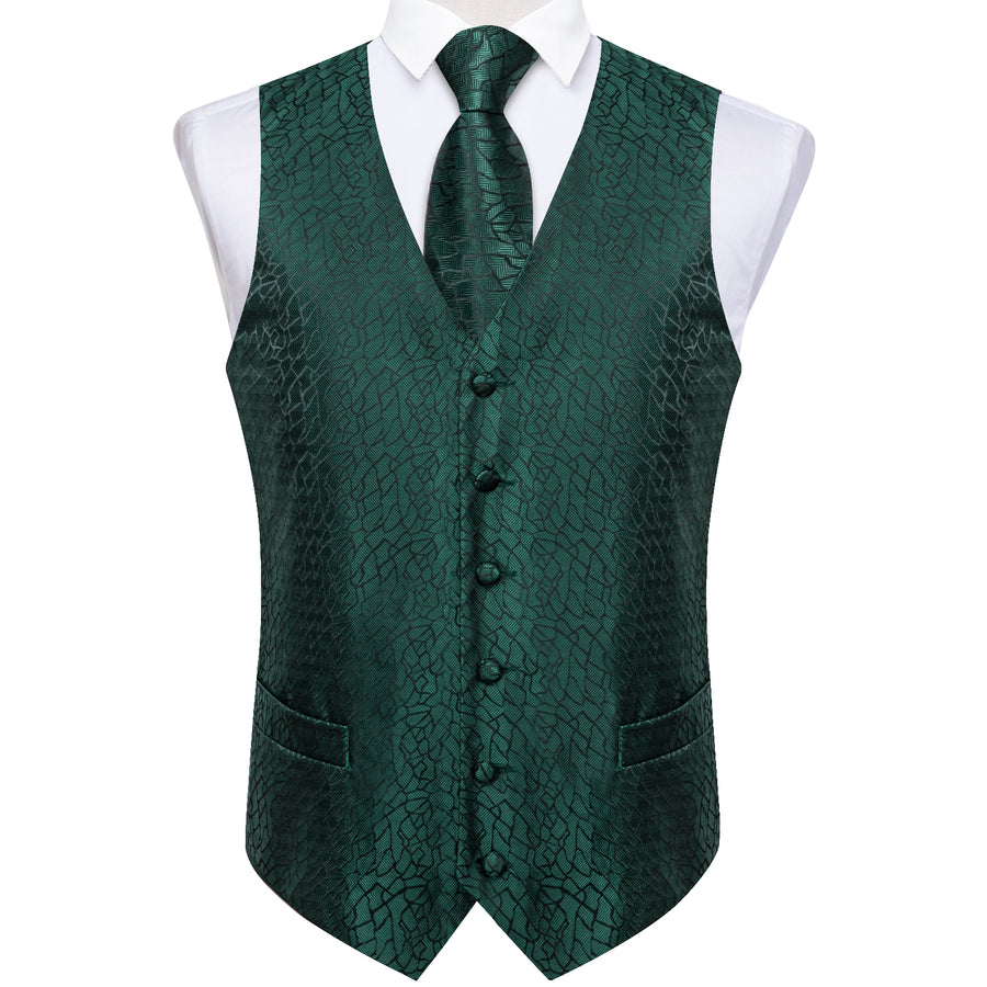 Emerald Green Irregular Plaid Silk Vest Set vest set    - Sophisticated Gentlemen