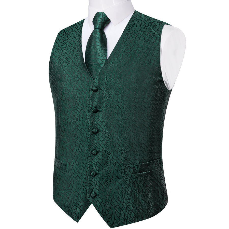 Emerald Green Irregular Plaid Silk Vest Set vest set    - Sophisticated Gentlemen