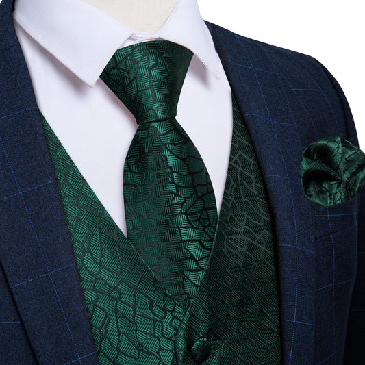 Emerald Green Irregular Plaid Silk Vest Set vest set S (Chest 40")   - Sophisticated Gentlemen
