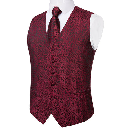 Deep Red Irregular Plaid Silk Vest Set vest set    - Sophisticated Gentlemen