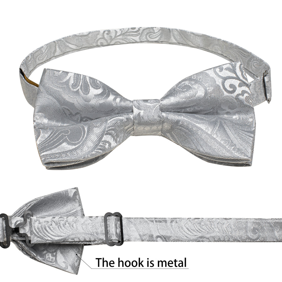 Grey Paisley Jacquard Silk Men's Bowtie Vest Set vest set    - Sophisticated Gentlemen