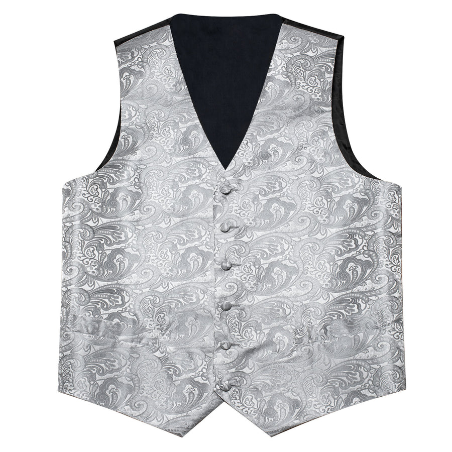 Grey Paisley Jacquard Silk Men's Bowtie Vest Set vest set    - Sophisticated Gentlemen