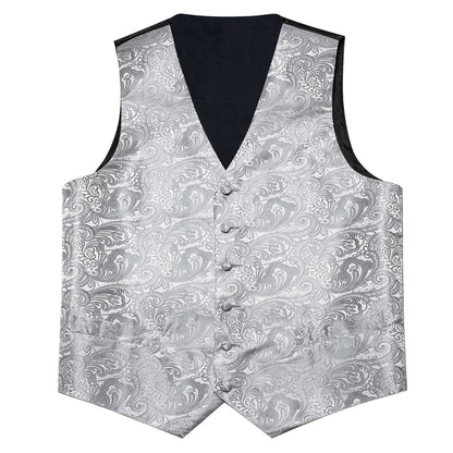 Grey Paisley Jacquard Silk Men's Bowtie Vest Set vest set    - Sophisticated Gentlemen