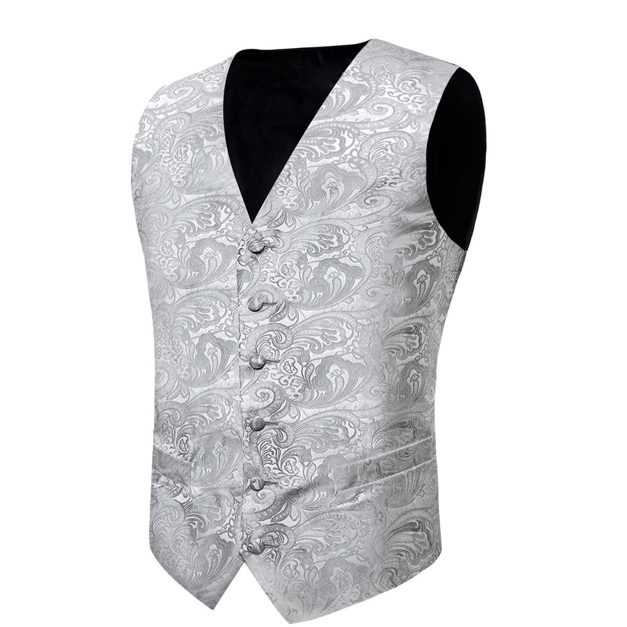 Grey Paisley Jacquard Silk Men's Bowtie Vest Set vest set    - Sophisticated Gentlemen