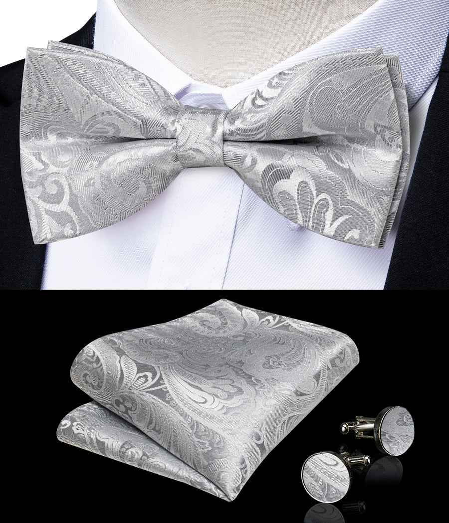 Grey Paisley Jacquard Silk Men's Bowtie Vest Set vest set    - Sophisticated Gentlemen