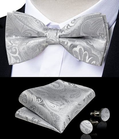 Grey Paisley Jacquard Silk Men's Bowtie Vest Set vest set    - Sophisticated Gentlemen