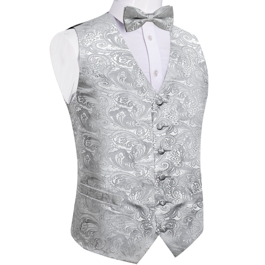 Grey Paisley Jacquard Silk Men's Bowtie Vest Set vest set    - Sophisticated Gentlemen