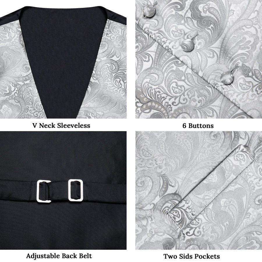 Grey Paisley Jacquard Silk Men's Bowtie Vest Set vest set    - Sophisticated Gentlemen