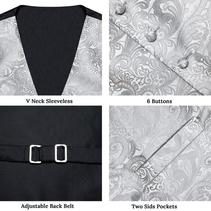 Grey Paisley Jacquard Silk Men's Bowtie Vest Set vest set    - Sophisticated Gentlemen