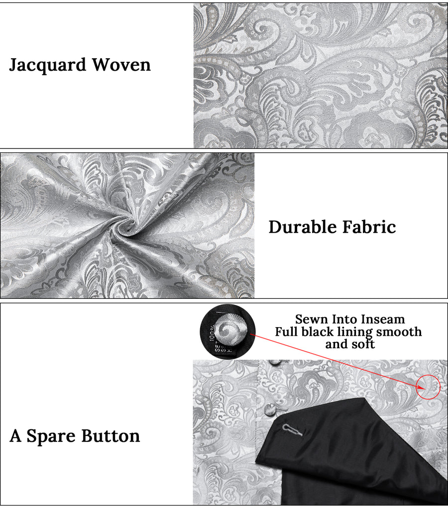 Grey Paisley Jacquard Silk Men's Bowtie Vest Set vest set    - Sophisticated Gentlemen