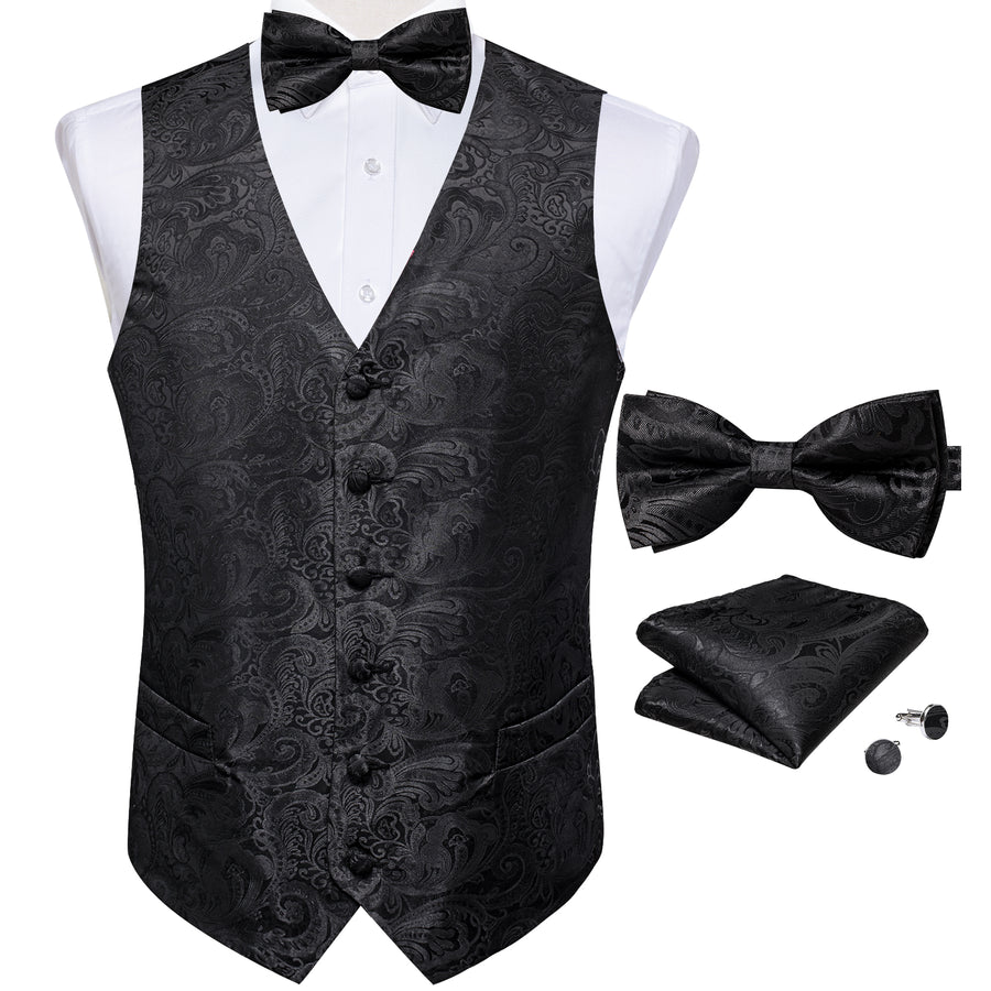 Black Paisley Jacquard Silk Vest Set vest set    - Sophisticated Gentlemen