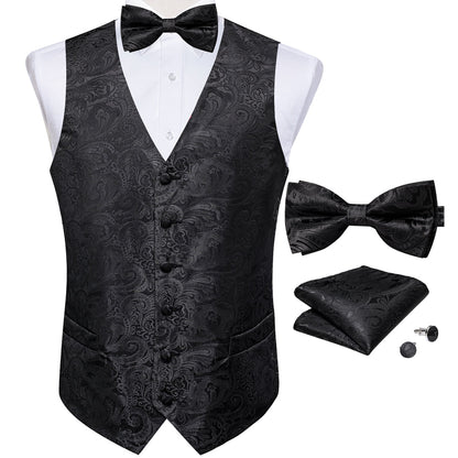 Black Paisley Jacquard Silk Vest Set vest set    - Sophisticated Gentlemen