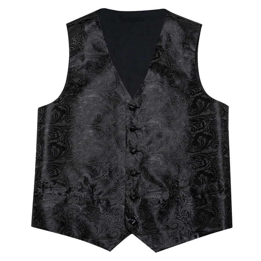 Black Paisley Jacquard Silk Vest Set vest set    - Sophisticated Gentlemen