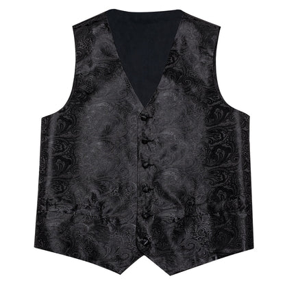 Black Paisley Jacquard Silk Vest Set vest set    - Sophisticated Gentlemen