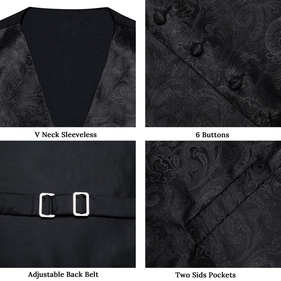 Black Paisley Jacquard Silk Vest Set vest set    - Sophisticated Gentlemen