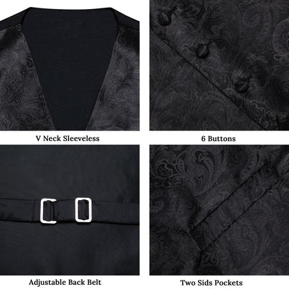 Black Paisley Jacquard Silk Vest Set vest set    - Sophisticated Gentlemen