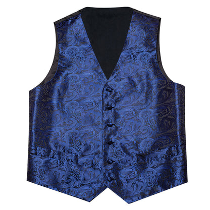 Blue Black Paisley Jacquard Silk Vest Set vest set    - Sophisticated Gentlemen