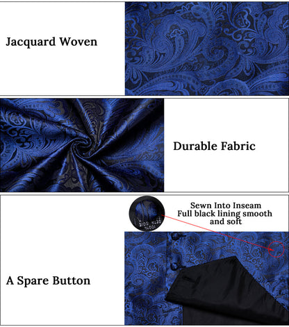 Blue Black Paisley Jacquard Silk Vest Set vest set    - Sophisticated Gentlemen
