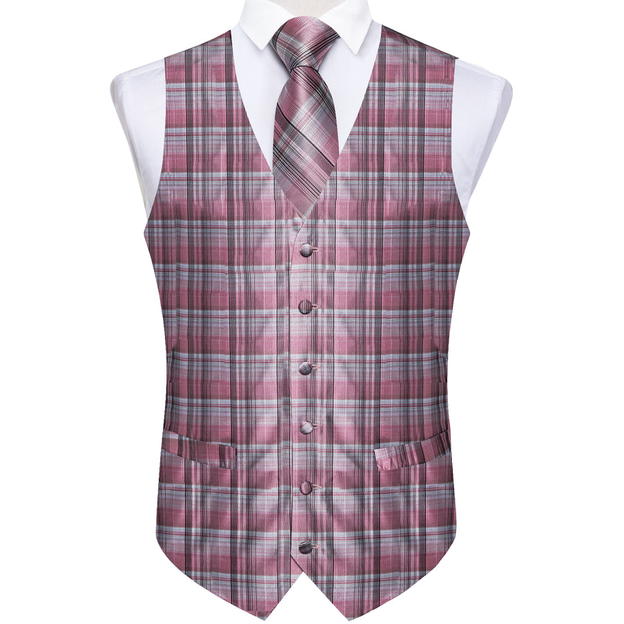 Pink Black Plaid Silk Vest Set vest set    - Sophisticated Gentlemen