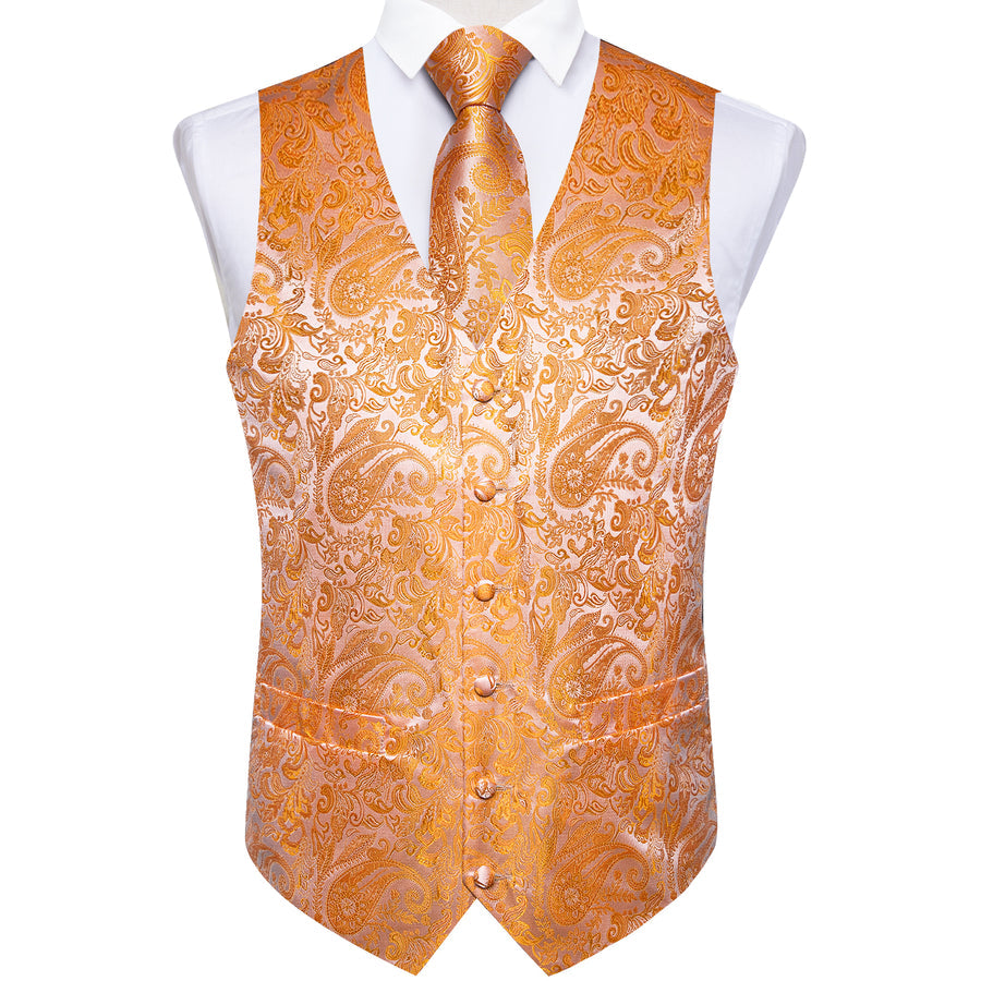 Orange Paisley Silk Vest Set vest set    - Sophisticated Gentlemen