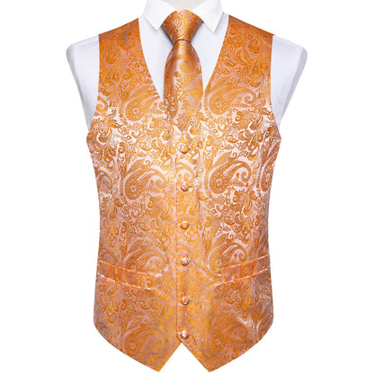 Orange Paisley Silk Vest Set vest set    - Sophisticated Gentlemen