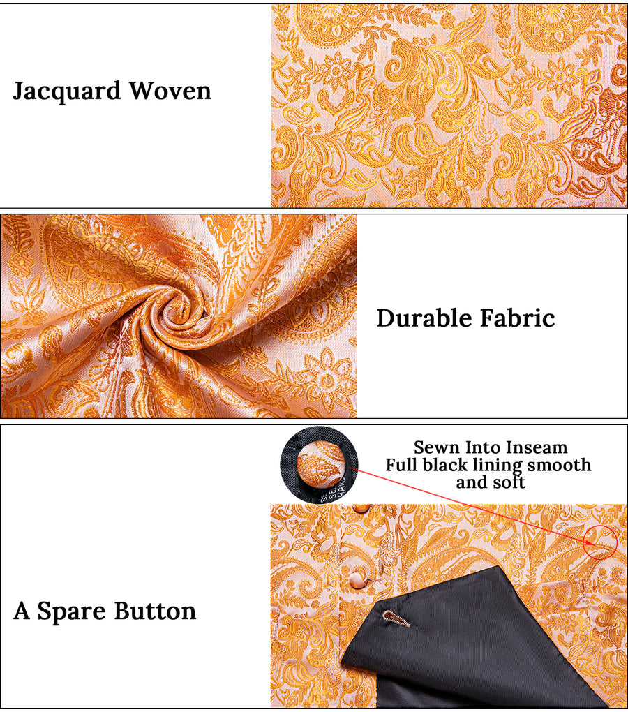 Orange Paisley Silk Vest Set vest set    - Sophisticated Gentlemen