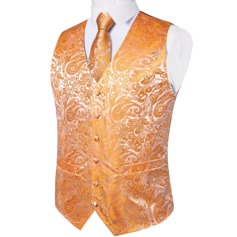 Orange Paisley Silk Vest Set vest set    - Sophisticated Gentlemen