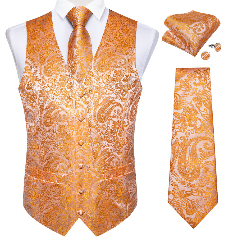 Orange Paisley Silk Vest Set vest set    - Sophisticated Gentlemen