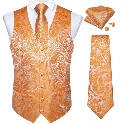 Orange Paisley Silk Vest Set vest set    - Sophisticated Gentlemen