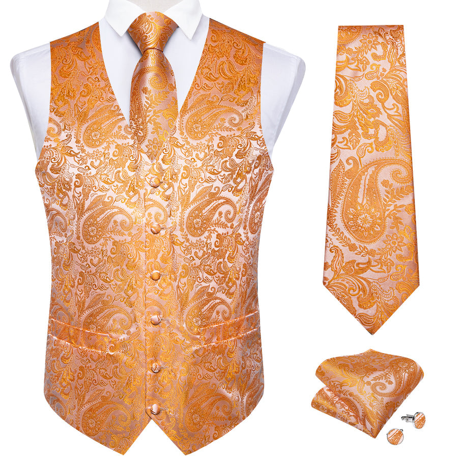 Orange Paisley Silk Vest Set vest set    - Sophisticated Gentlemen