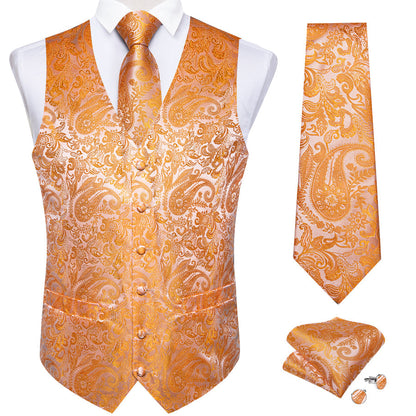 Orange Paisley Silk Vest Set vest set    - Sophisticated Gentlemen