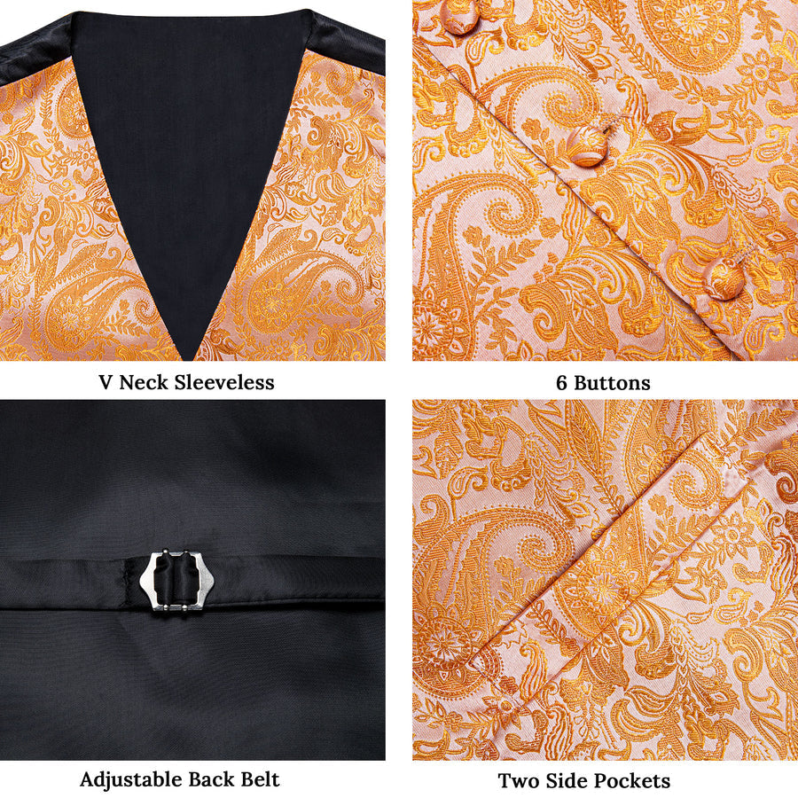 Orange Paisley Silk Vest Set vest set    - Sophisticated Gentlemen