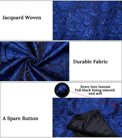 Royal Blue Paisley Silk Men's Vest Set vest set    - Sophisticated Gentlemen