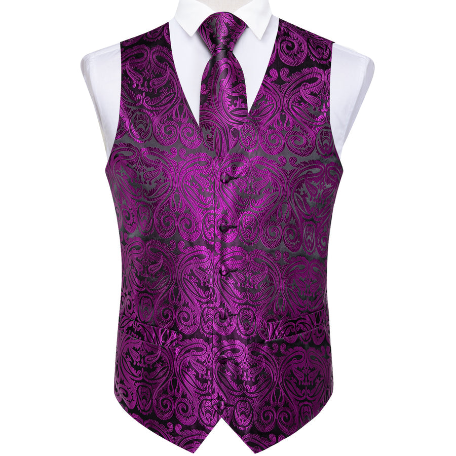 Black Purple Paisley Silk Men's Vest Set vest set    - Sophisticated Gentlemen