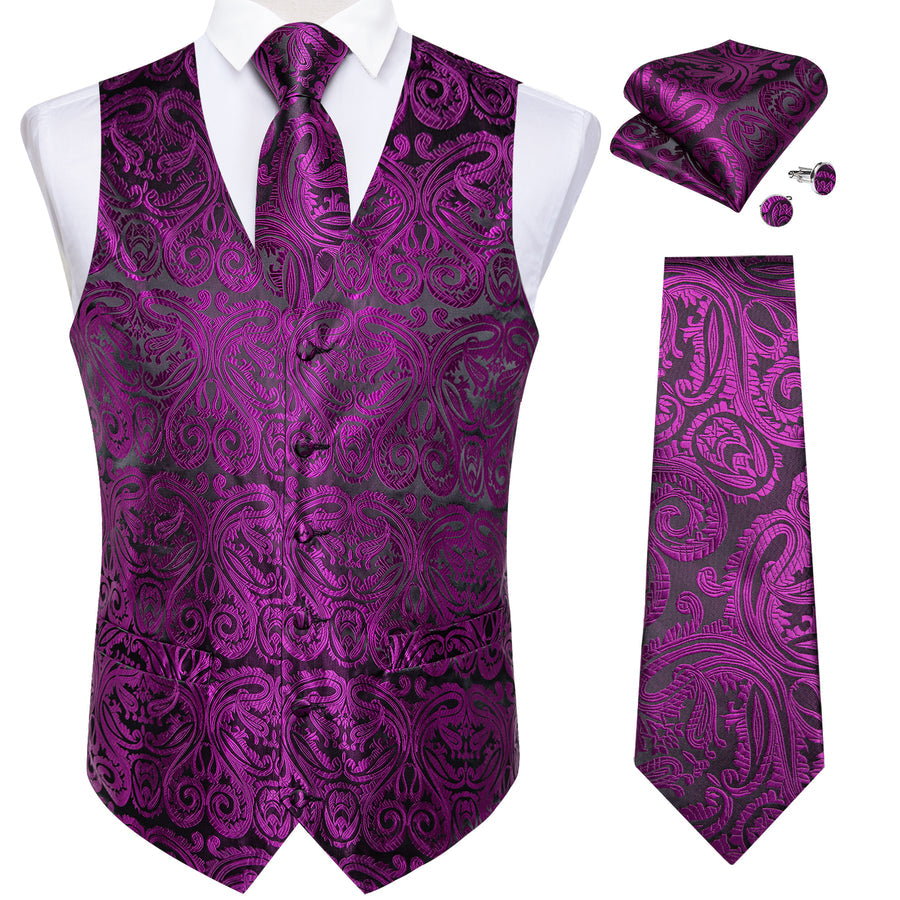 Black Purple Paisley Silk Men's Vest Set vest set    - Sophisticated Gentlemen