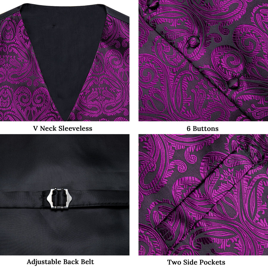 Black Purple Paisley Silk Men's Vest Set vest set    - Sophisticated Gentlemen