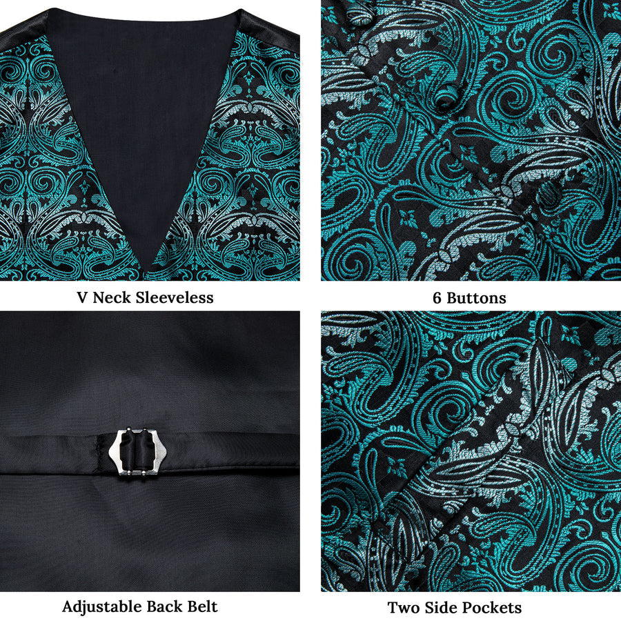 Blue Gray Paisley Silk Men's Vest Set vest set    - Sophisticated Gentlemen