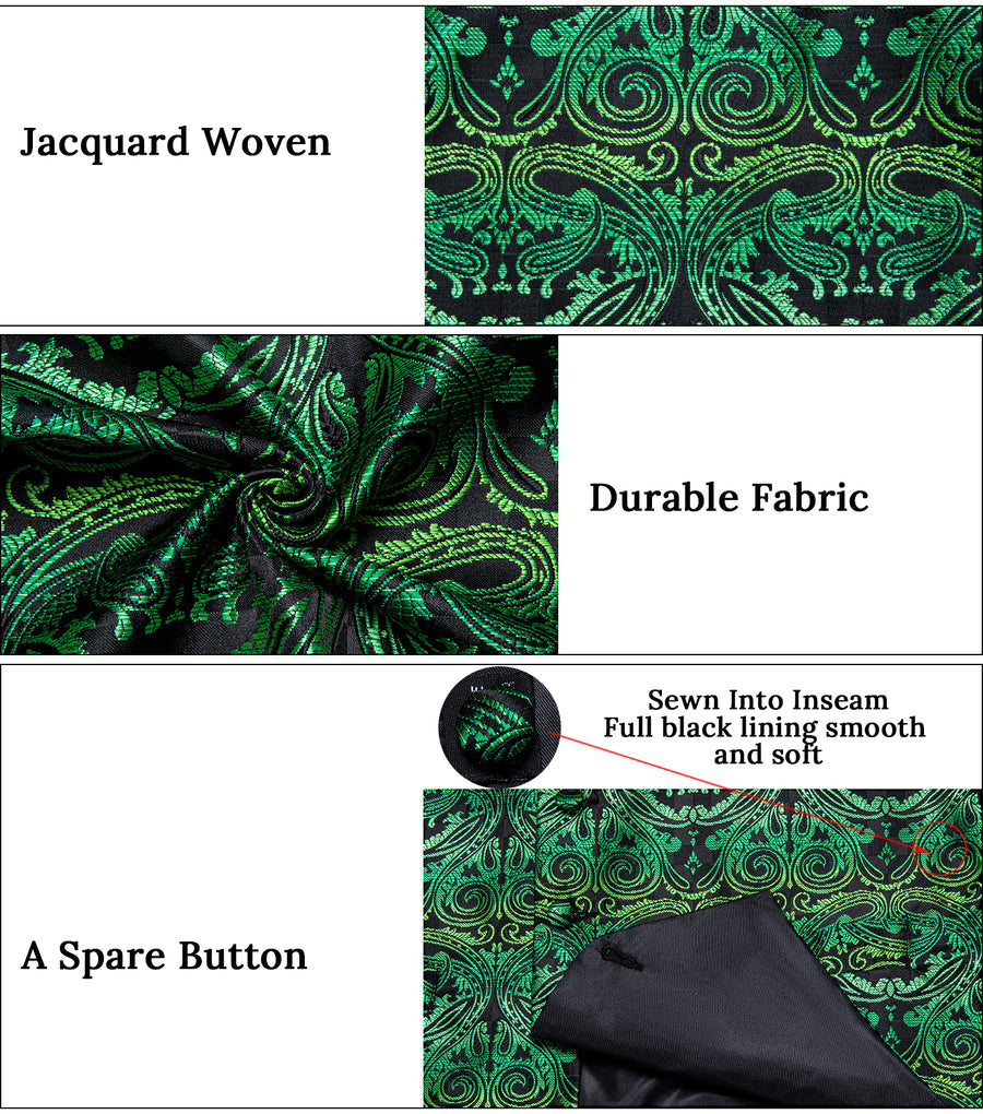 Green Paisley Silk Men's Vest Set vest set    - Sophisticated Gentlemen