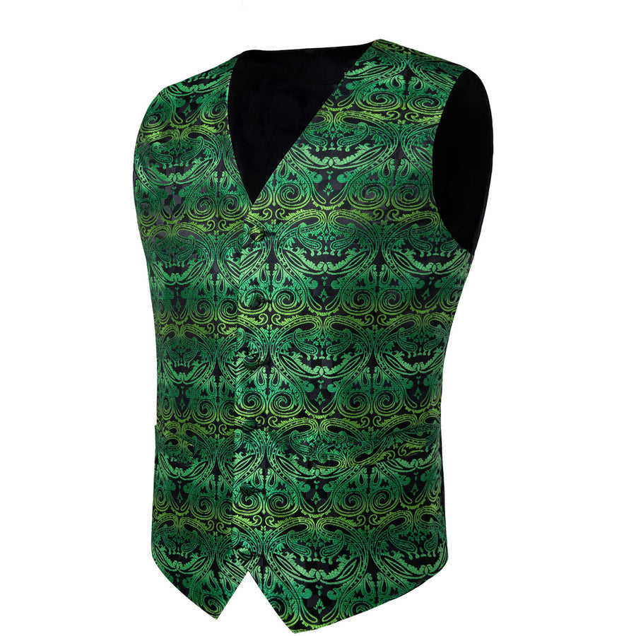 Green Paisley Silk Men's Vest Set vest set    - Sophisticated Gentlemen