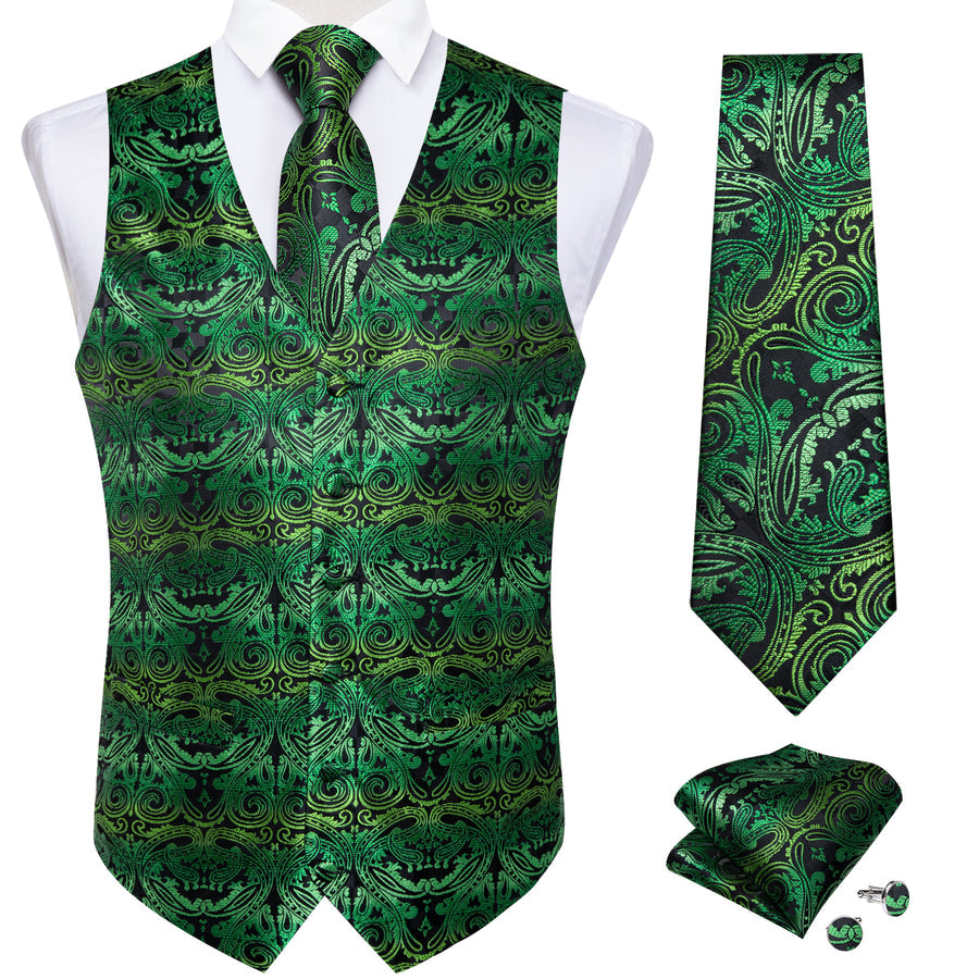 Green Paisley Silk Men's Vest Set vest set    - Sophisticated Gentlemen