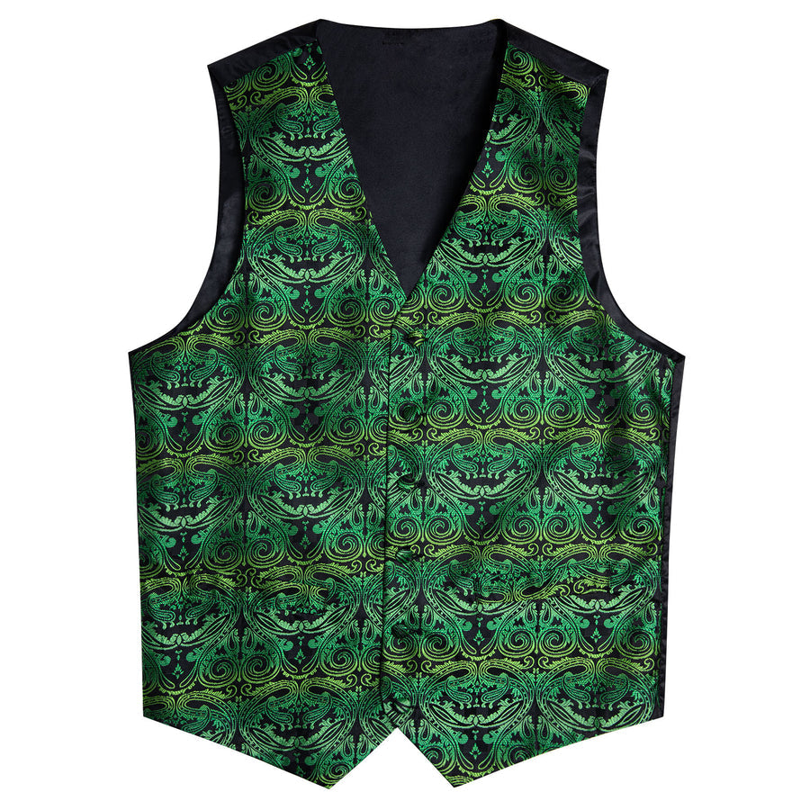 Green Paisley Silk Men's Vest Set vest set    - Sophisticated Gentlemen