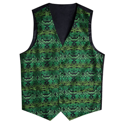 Green Paisley Silk Men's Vest Set vest set    - Sophisticated Gentlemen